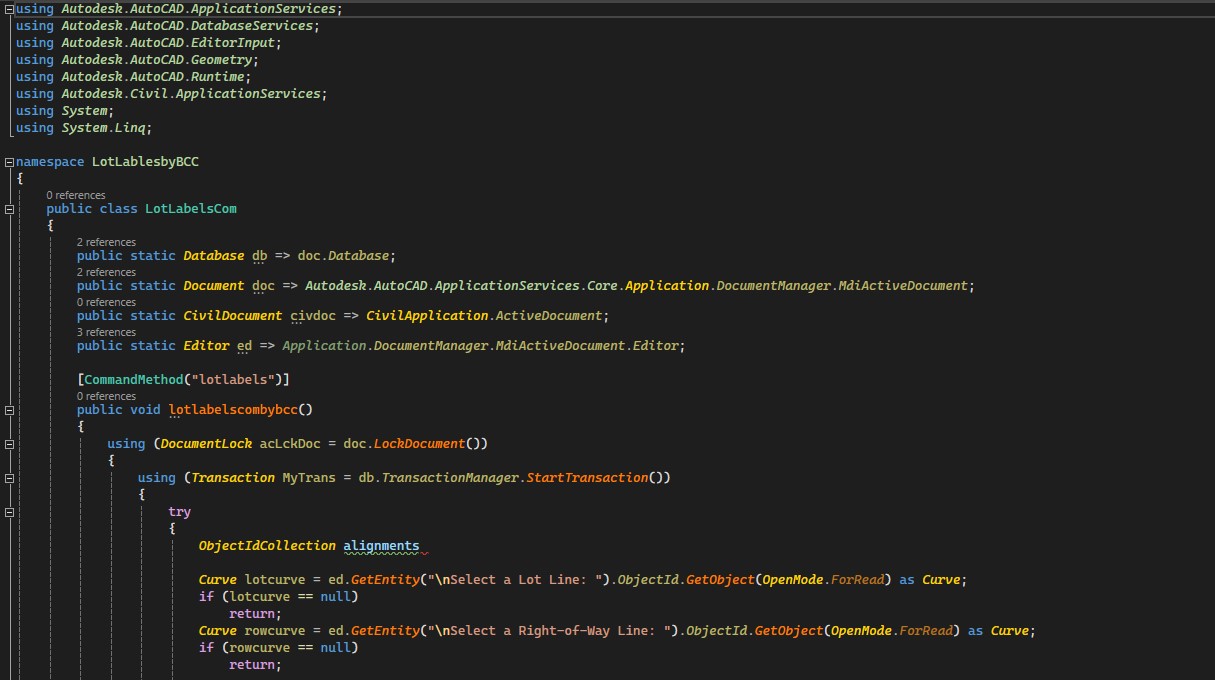 Screenshot of some of Brian Chapman's Code for Autocad