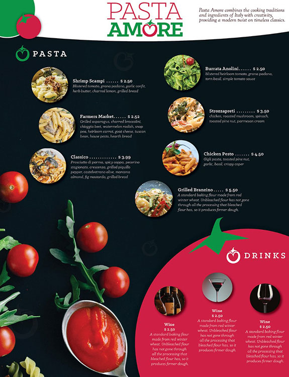 Pasta Amore menu and stationary design by Brian Chapman