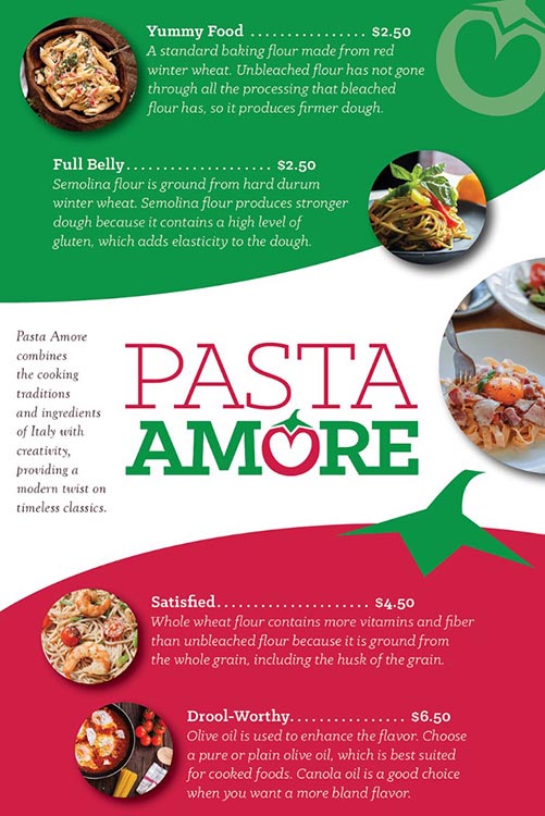 Pasta Amore menu and stationary design by Brian Chapman